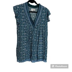 Goa Beachwear by Japna Swim Coverup Dress, Women's Size Small Blue Green Ruffle